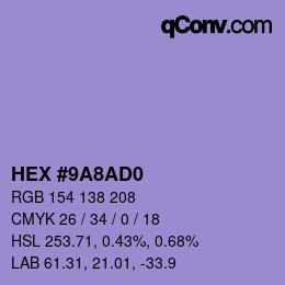 カラーコード: HEX #9A8AD0 | qconv.com