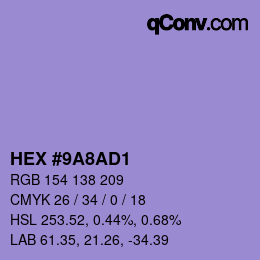 カラーコード: HEX #9A8AD1 | qconv.com