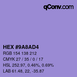 Color code: HEX #9A8AD4 | qconv.com
