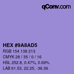 Color code: HEX #9A8AD5 | qconv.com