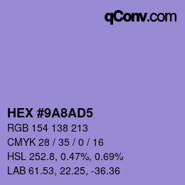 カラーコード: HEX #9A8AD5 | qconv.com