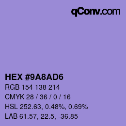 カラーコード: HEX #9A8AD6 | qconv.com