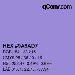颜色代码: HEX #9A8AD7 | qconv.com