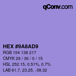 カラーコード: HEX #9A8AD9 | qconv.com