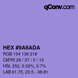 Color code: HEX #9A8ADA | qconv.com