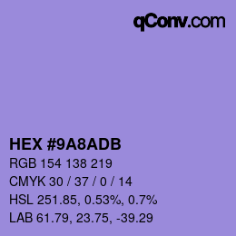 カラーコード: HEX #9A8ADB | qconv.com