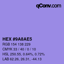 Color code: HEX #9A8AE5 | qconv.com