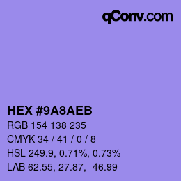 Color code: HEX #9A8AEB | qconv.com