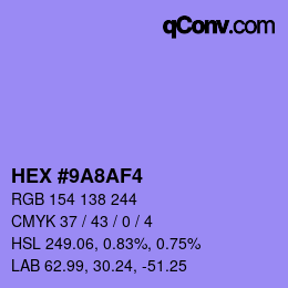 カラーコード: HEX #9A8AF4 | qconv.com