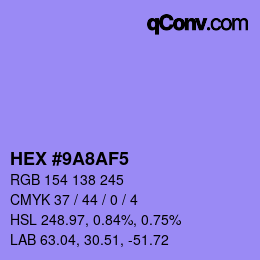 颜色代码: HEX #9A8AF5 | qconv.com