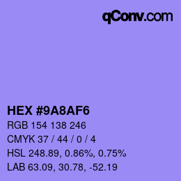 カラーコード: HEX #9A8AF6 | qconv.com