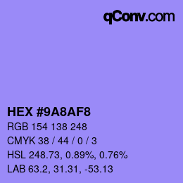 カラーコード: HEX #9A8AF8 | qconv.com
