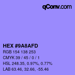 Color code: HEX #9A8AFD | qconv.com