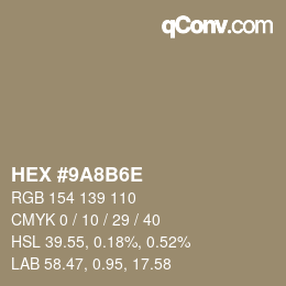 Color code: HEX #9A8B6E | qconv.com