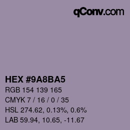 Color code: HEX #9A8BA5 | qconv.com
