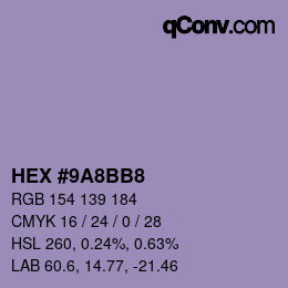Color code: HEX #9A8BB8 | qconv.com
