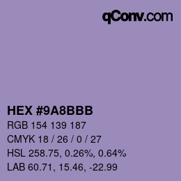 Color code: HEX #9A8BBB | qconv.com