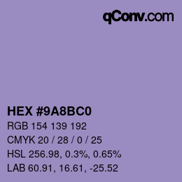 颜色代码: HEX #9A8BC0 | qconv.com