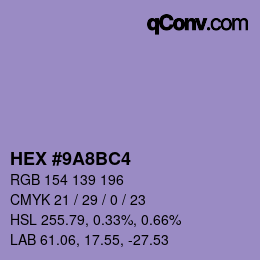 Color code: HEX #9A8BC4 | qconv.com