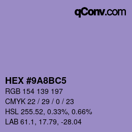 カラーコード: HEX #9A8BC5 | qconv.com