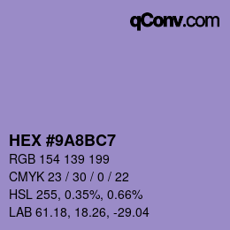 Color code: HEX #9A8BC7 | qconv.com