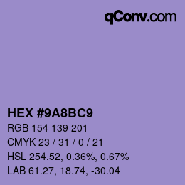 Color code: HEX #9A8BC9 | qconv.com