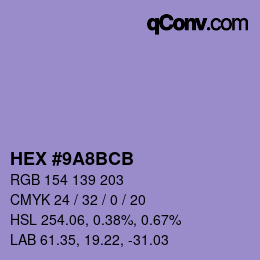 颜色代码: HEX #9A8BCB | qconv.com