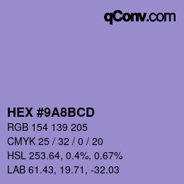 カラーコード: HEX #9A8BCD | qconv.com