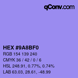 Color code: HEX #9A8BF0 | qconv.com