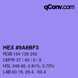 カラーコード: HEX #9A8BF3 | qconv.com