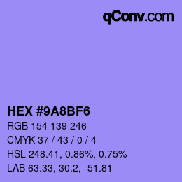Color code: HEX #9A8BF6 | qconv.com