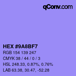 カラーコード: HEX #9A8BF7 | qconv.com