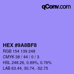 Color code: HEX #9A8BF8 | qconv.com