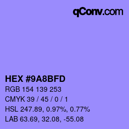 Color code: HEX #9A8BFD | qconv.com