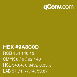 Farbcode: HEX #9A8C0D | qconv.com