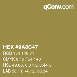 颜色代码: HEX #9A8C47 | qconv.com