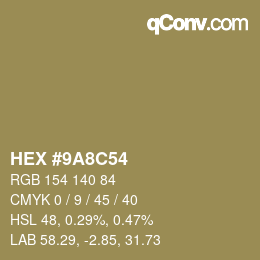 Color code: HEX #9A8C54 | qconv.com
