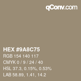 Color code: HEX #9A8C75 | qconv.com