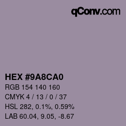 颜色代码: HEX #9A8CA0 | qconv.com