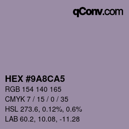 Color code: HEX #9A8CA5 | qconv.com