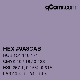 颜色代码: HEX #9A8CAB | qconv.com