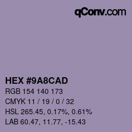 颜色代码: HEX #9A8CAD | qconv.com