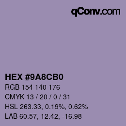 Color code: HEX #9A8CB0 | qconv.com