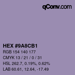 Color code: HEX #9A8CB1 | qconv.com