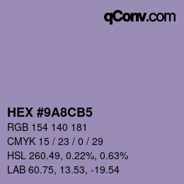 Color code: HEX #9A8CB5 | qconv.com