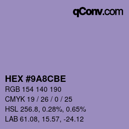 Color code: HEX #9A8CBE | qconv.com