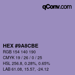 Code couleur: HEX #9A8CBE | qconv.com