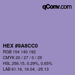 颜色代码: HEX #9A8CC0 | qconv.com