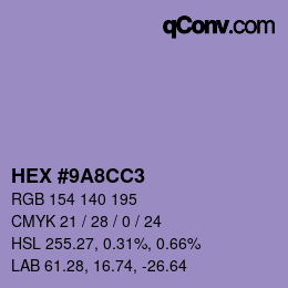 カラーコード: HEX #9A8CC3 | qconv.com