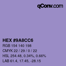 カラーコード: HEX #9A8CC6 | qconv.com